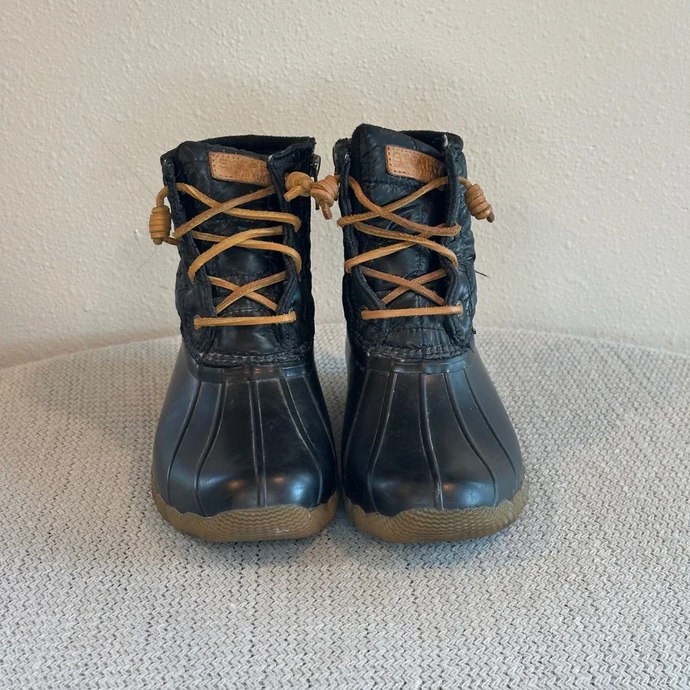 Sperry Saltwater Duck Boots Womens 6.5 Black Quilted Waterproof Outdoor Classic